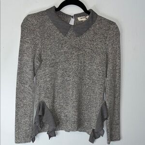 Monteau Top Long Sleeve Light Sweater Faux Blouse Underneath Grey Contrast Sz S